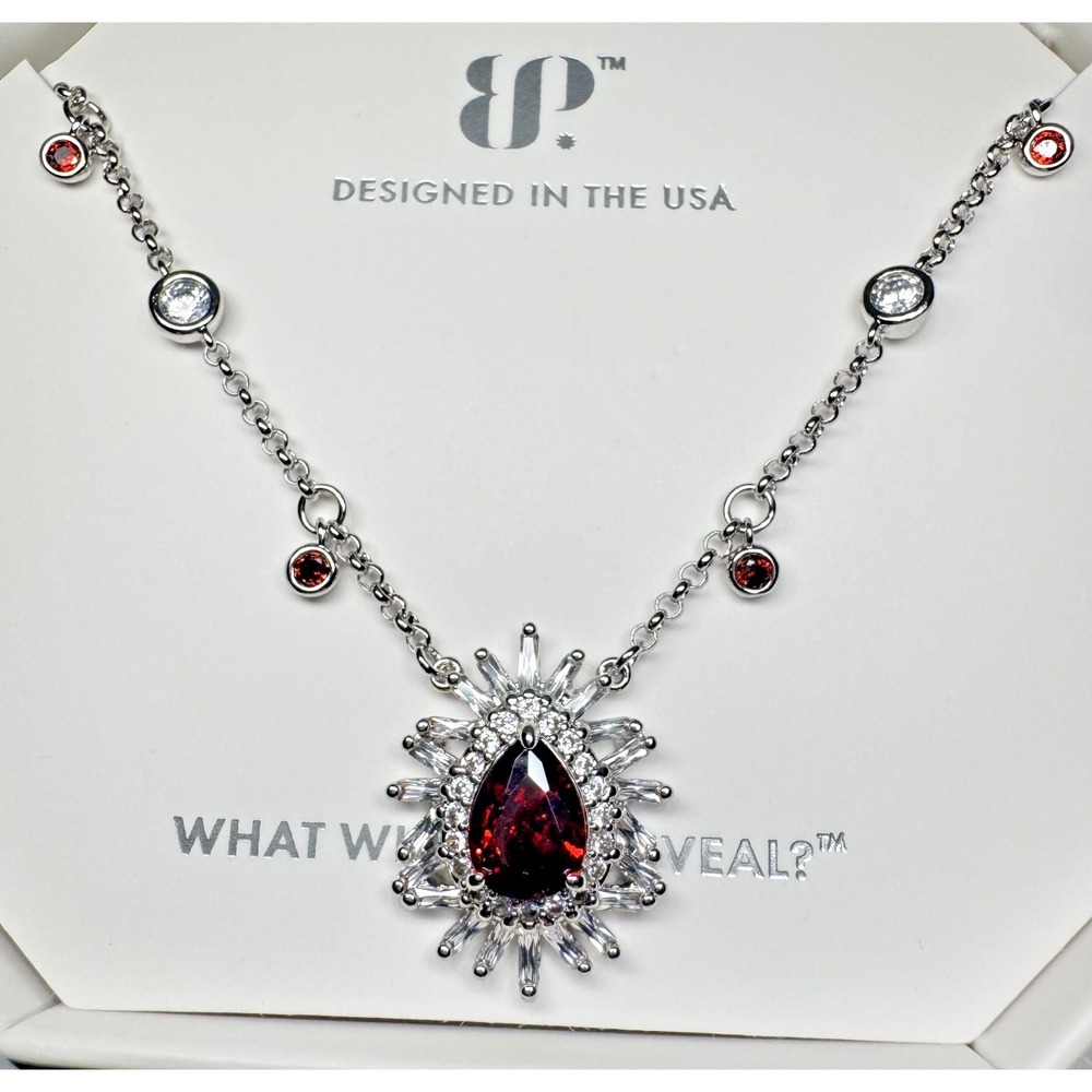 Bomb Party January Necklace NK48554 Glam Is A Given Rhodium Plated Garnet CZ